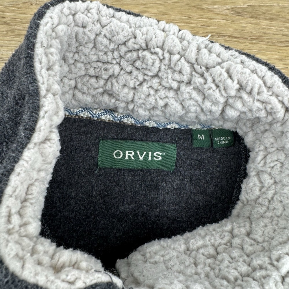 Orvis Sweater Mens Medium Gray Sherpa Brighton Pullover Quarter Zip‎ Pile Fleece - Picture 2 of 8